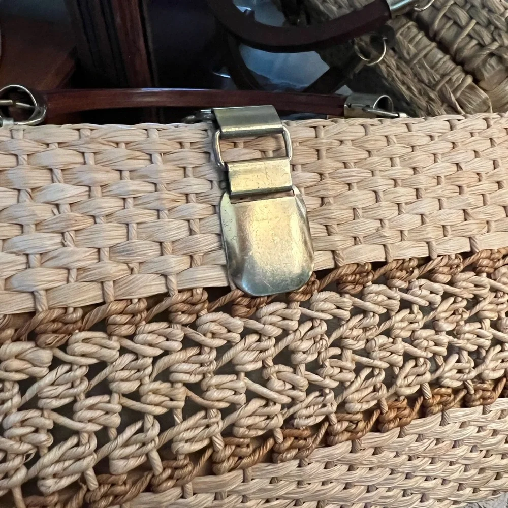 Woven Rattan Top-Handle Bag in Natural Tan